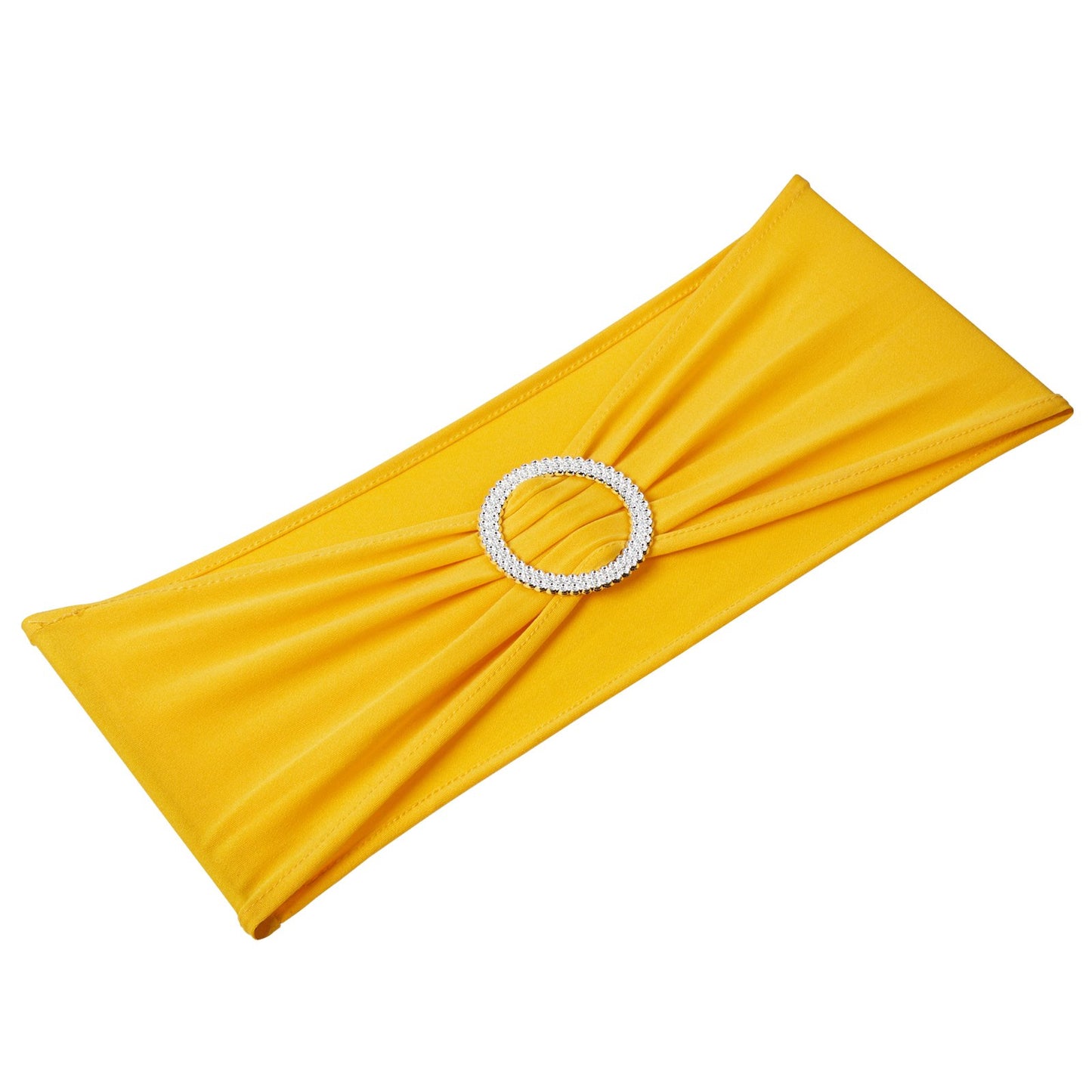 100 ST Guldgult, Stretch Spandex Stolsbågar, Stol Slipcover och Stretch Stolsbåge med Runt Spänne, Elastiska Stolsband, Passande Bröllop, Semester, Bankett, Feststolsdekoration