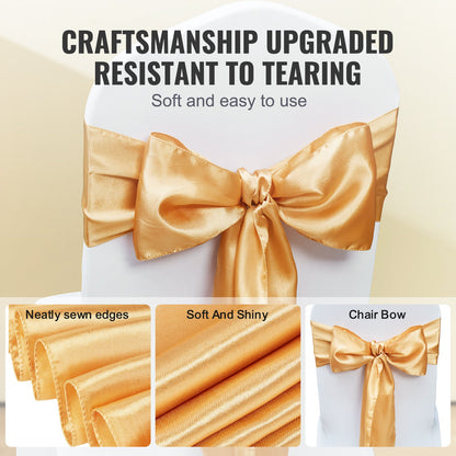 50 PCS Golden Stretch Spandex Stolsbågar Rosett, Stol Slipcover och Stretch Stolsbåge, Elastiska stolsband, Passande Bröllop, Semester, Bankett, Fest, Fest, Stolsdekoration