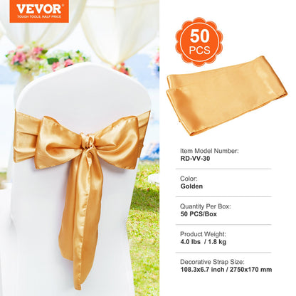 50 PCS Golden Stretch Spandex Stolsbågar Rosett, Stol Slipcover och Stretch Stolsbåge, Elastiska stolsband, Passande Bröllop, Semester, Bankett, Fest, Fest, Stolsdekoration