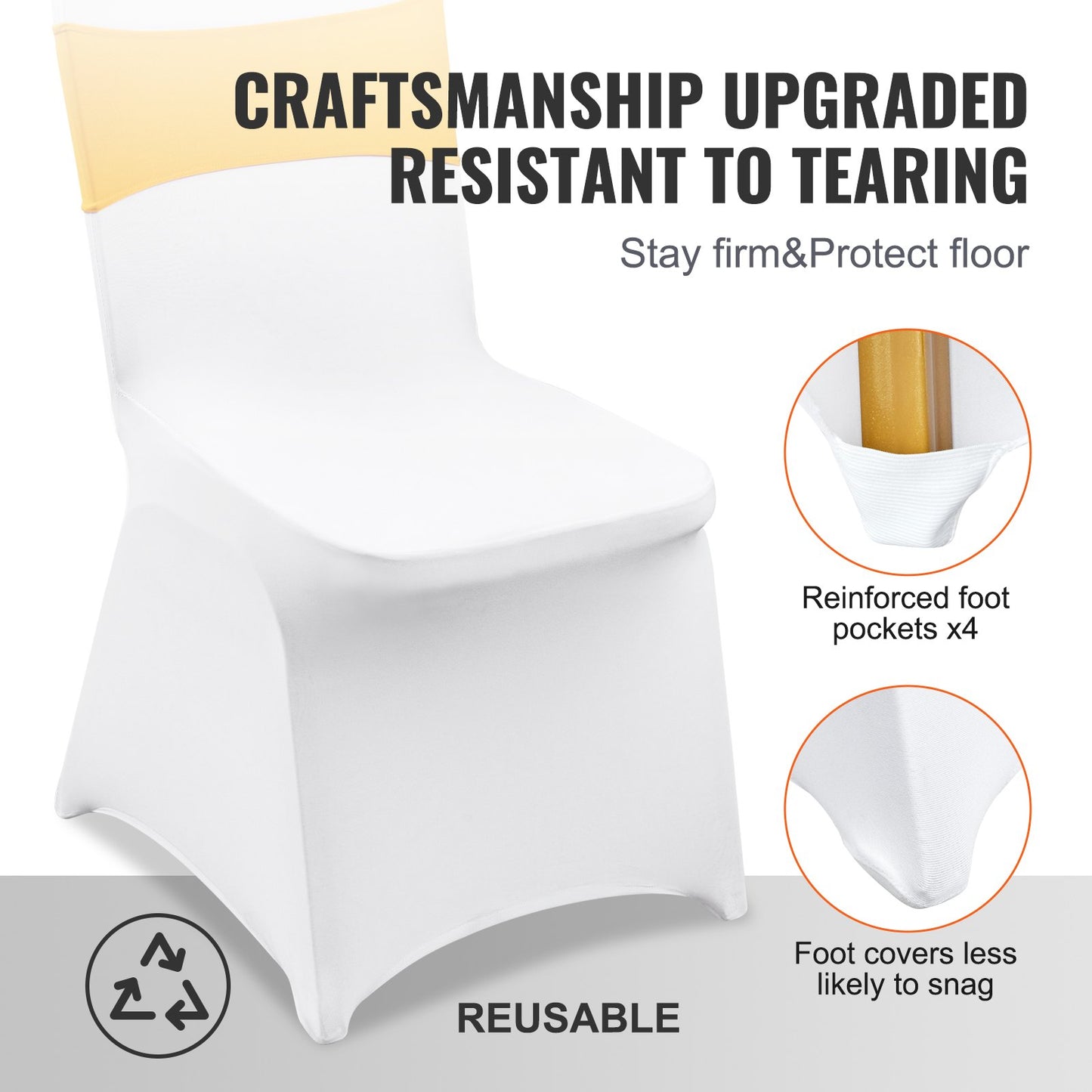 50 Sets Stretch Spandex Folding Chair Covers, Universal Fitted Chair Covers with Chair Bows, Removable Washable Protective Covers, for Wedding, Holiday, Banquet, Party, Dinner (50 Sets Gold and White)