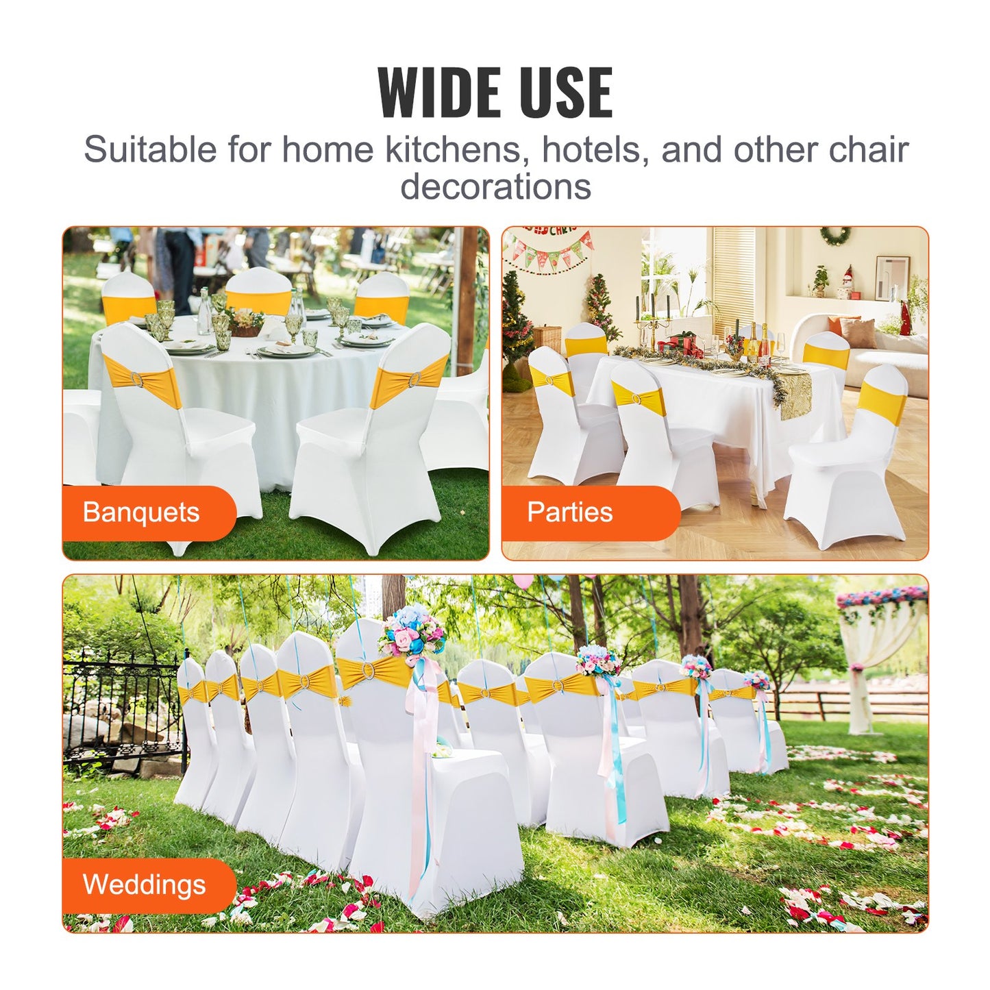 50 Sets Stretch Spandex Folding Chair Covers, Universal Fitted Chair Covers with Chair Bows, Removable Washable Protective Covers, for Wedding, Holiday, Banquet, Party, Dinner (50 Sets Gold and White)