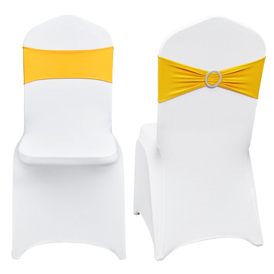 50 Sets Stretch Spandex Folding Chair Covers, Universal Fitted Chair Covers with Chair Bows, Removable Washable Protective Covers, for Wedding, Holiday, Banquet, Party, Dinner (50 Sets Gold and White)