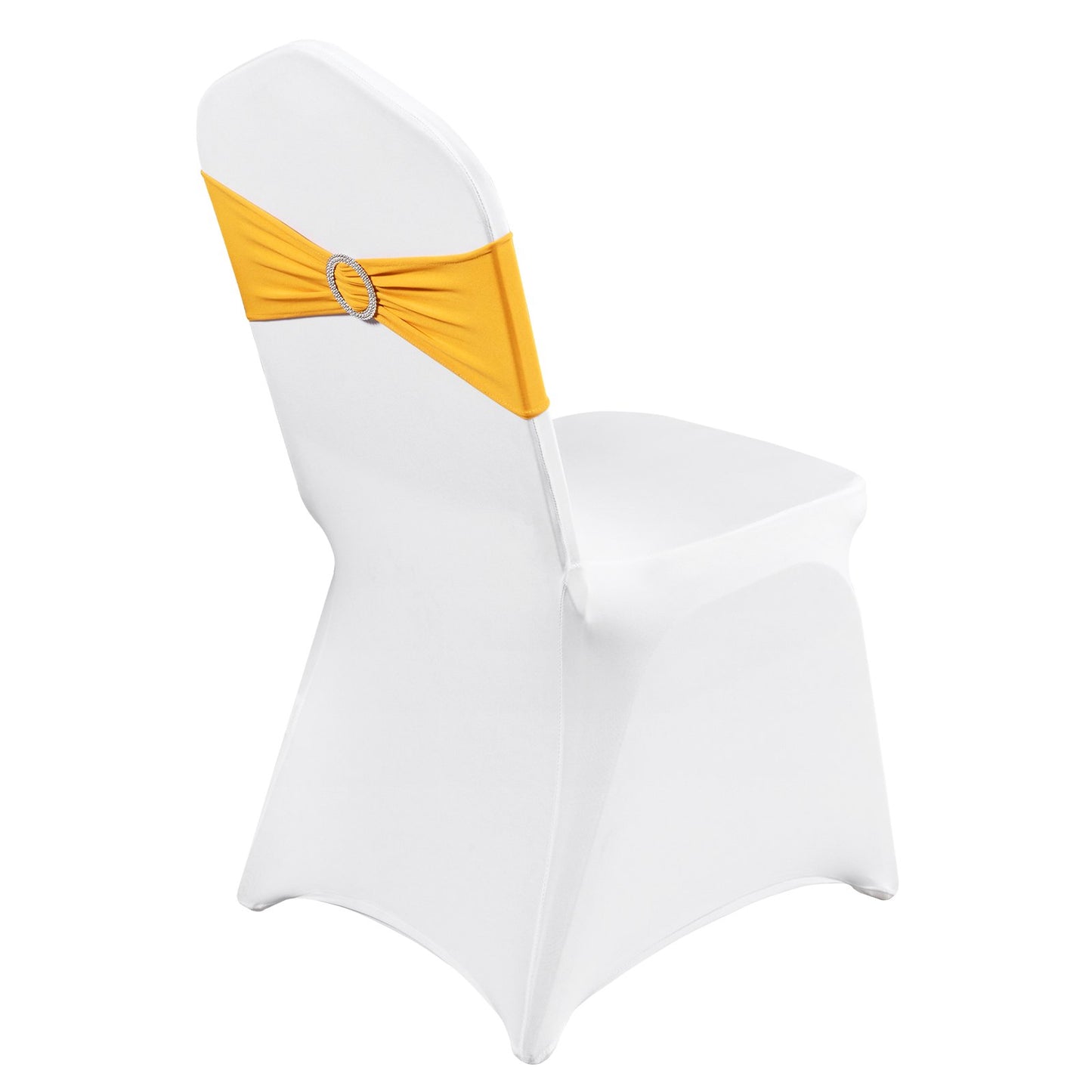 50 Sets Stretch Spandex Folding Chair Covers, Universal Fitted Chair Covers with Chair Bows, Removable Washable Protective Covers, for Wedding, Holiday, Banquet, Party, Dinner (50 Sets Gold and White)