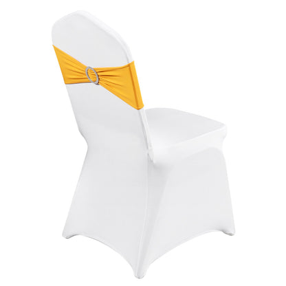 50 Sets Stretch Spandex Folding Chair Covers, Universal Fitted Chair Covers with Chair Bows, Removable Washable Protective Covers, for Wedding, Holiday, Banquet, Party, Dinner (50 Sets Gold and White)