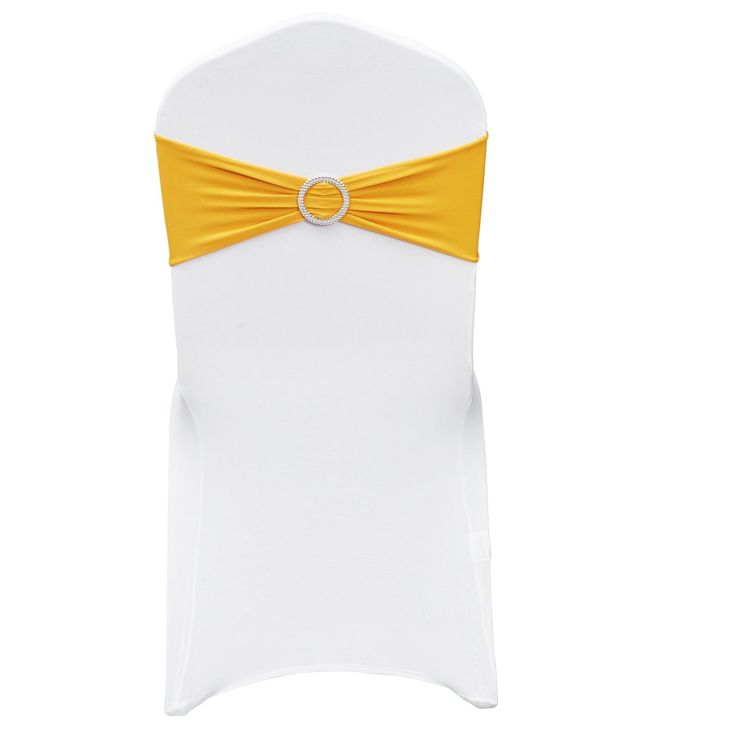 50 Sets Stretch Spandex Folding Chair Covers, Universal Fitted Chair Covers with Chair Bows, Removable Washable Protective Covers, for Wedding, Holiday, Banquet, Party, Dinner (50 Sets Gold and White)