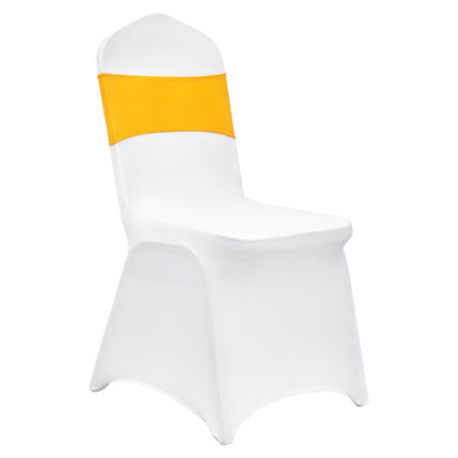 50 Sets Stretch Spandex Folding Chair Covers, Universal Fitted Chair Covers with Chair Bows, Removable Washable Protective Covers, for Wedding, Holiday, Banquet, Party, Dinner (50 Sets Gold and White)