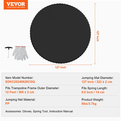 Ersättningsstudsmatta passar 12 fot ram 72 V-ringar 5,5" fjäderlängd