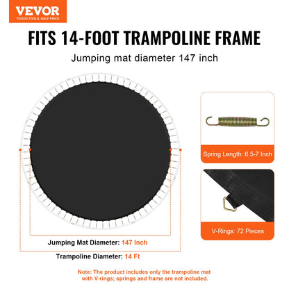 Replacement trampoline mat fits 14 foot frame 72 V-ring 6.5"-7" spring length