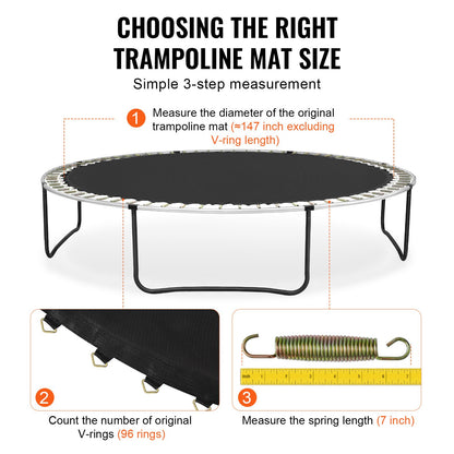 Replacement trampoline fits 14 foot frame 96 V-rings 7" spring length