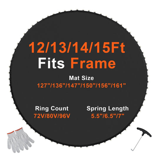 Replacement trampoline fits 14 foot frame 96 V-rings 7" spring length