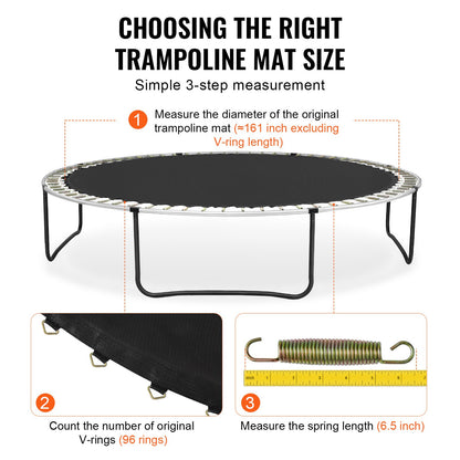 Replacement trampoline mat fits 15 foot frame 96 V-rings 6.5" spring length