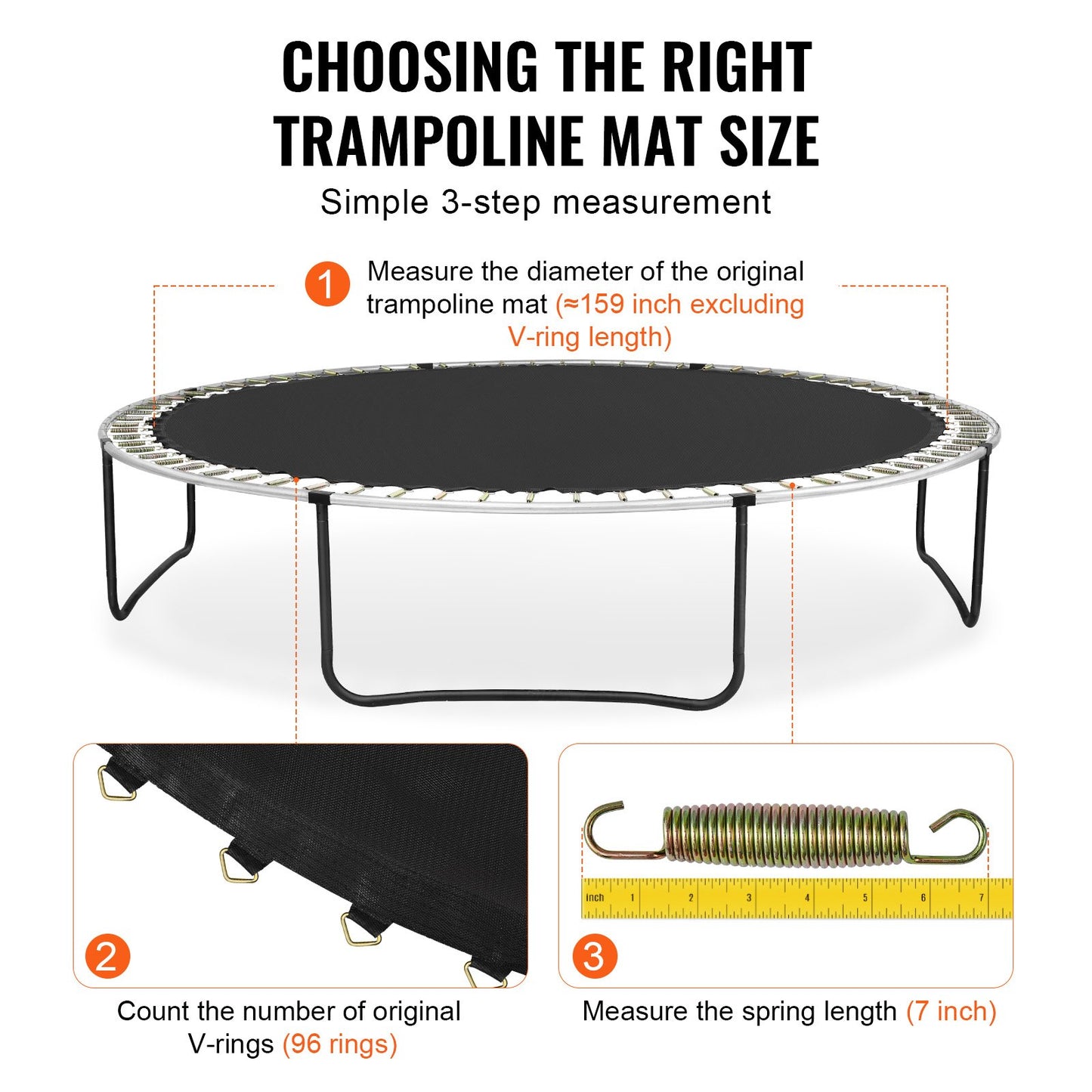 Replacement trampoline mat fits 15 foot frame 96 V-rings 7" spring length