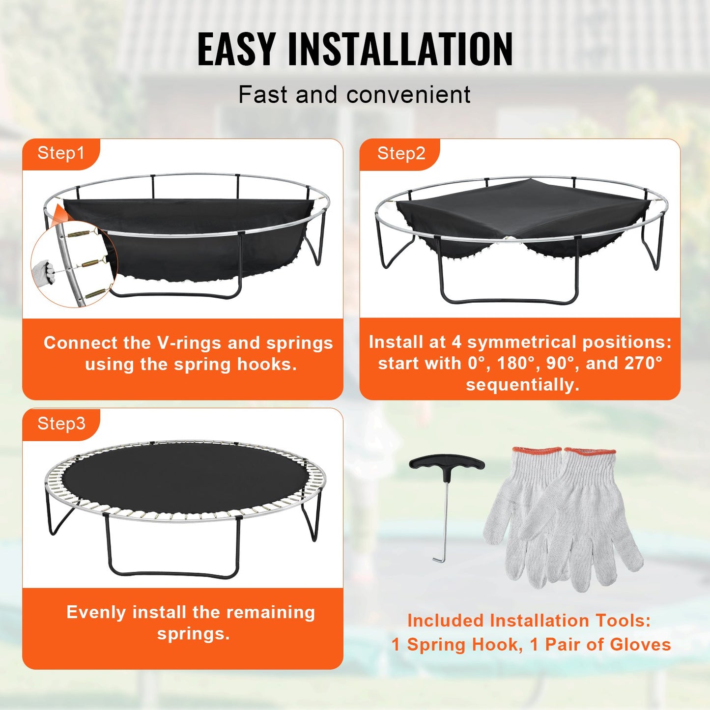 Replacement trampoline mat fits 15 foot frame 96 V-rings 7" spring length