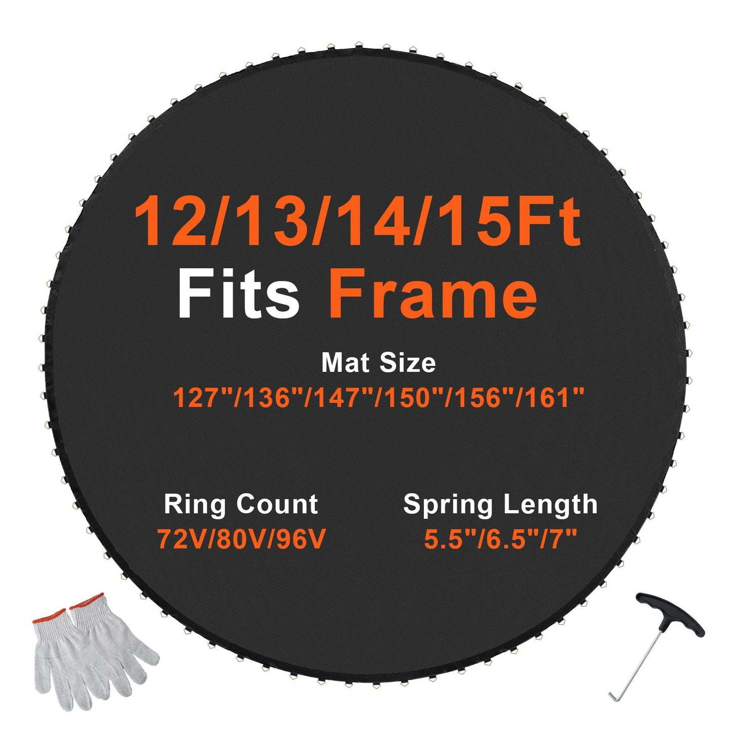 Replacement trampoline mat fits 15 foot frame 96 V-rings 7" spring length