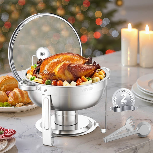 5 Qt 2-Pack Round Chafing Dishes Buffet Set Full Size Pan Stainless Steel