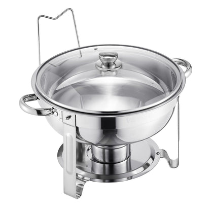 5 Qt 2-Pack Round Chafing Dishes Buffet Set Full Size Pan Stainless Steel
