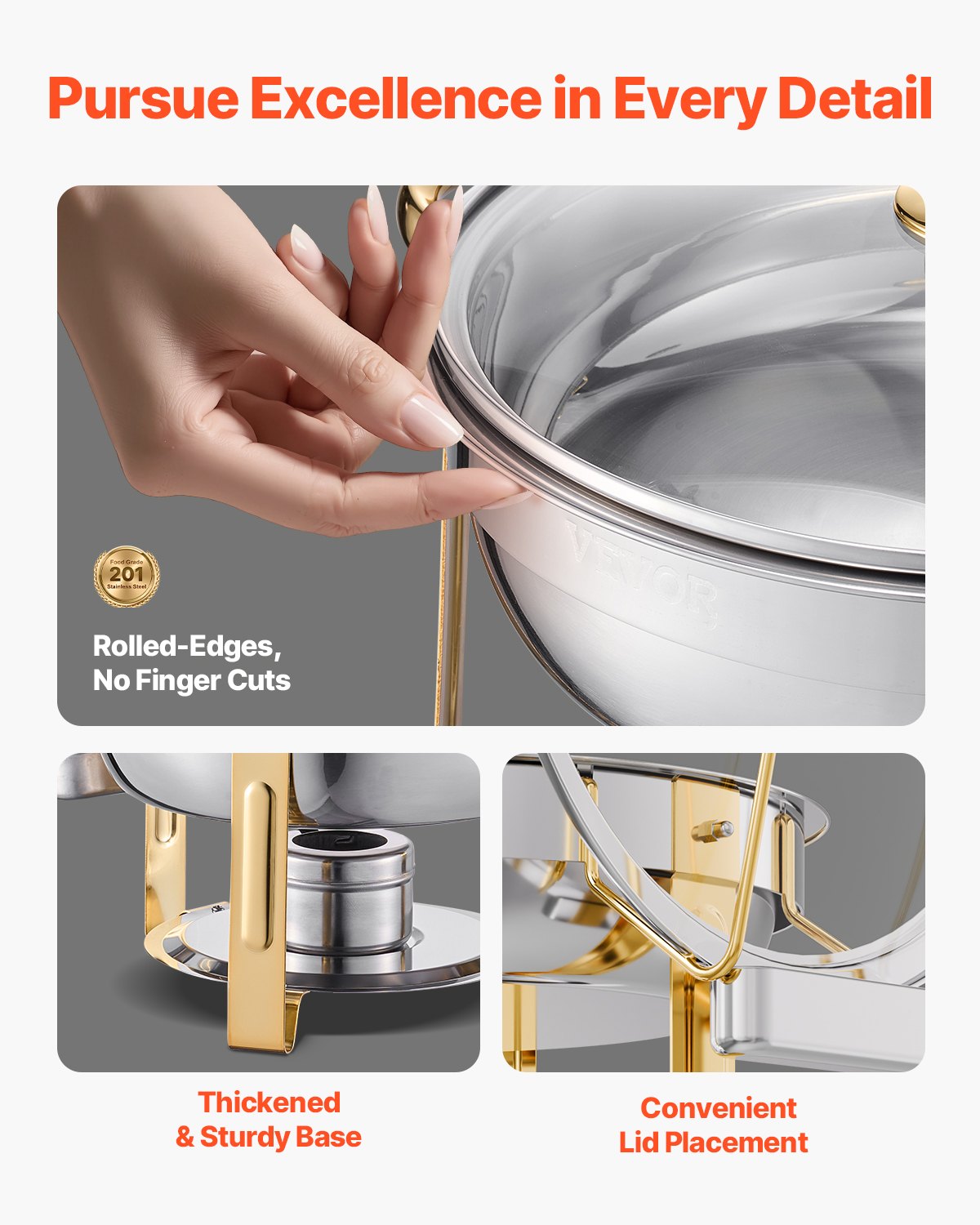 5 Qt 4-pack runda skavskålar Bufféset i full storlek Pan rostfritt stål
