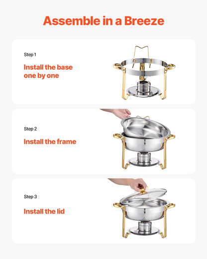 5 Qt 4-pack runda skavskålar Bufféset i full storlek Pan rostfritt stål