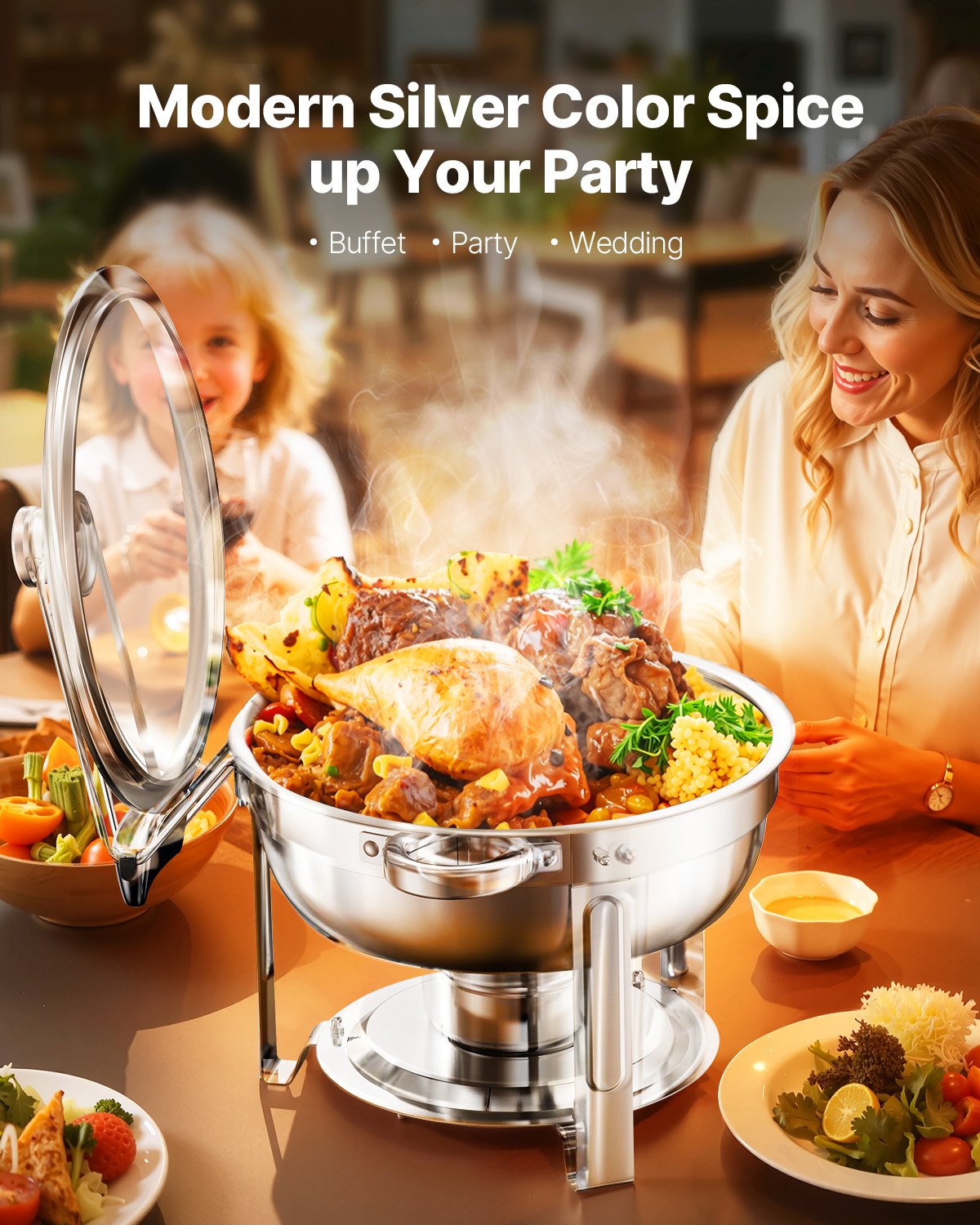 5 Qt 4-Pack Round Chafing Dishes Buffet Set Full Size Pan Stainless Steel