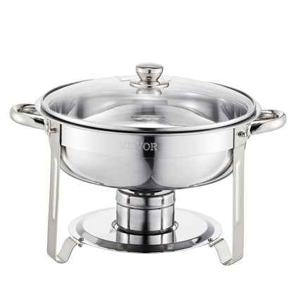 5 Qt 4-Pack Round Chafing Dishes Buffet Set Full Size Pan Stainless Steel