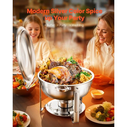 5 Qt 2-Pack Round Chafing Dishes Buffet Set Full Size Pan Stainless Steel