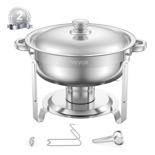5 Qt 2-Pack Round Chafing Dishes Buffet Set Full Size Pan Stainless Steel