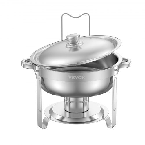 5 Qt 2-Pack Round Chafing Dishes Buffet Set Full Size Pan Stainless Steel