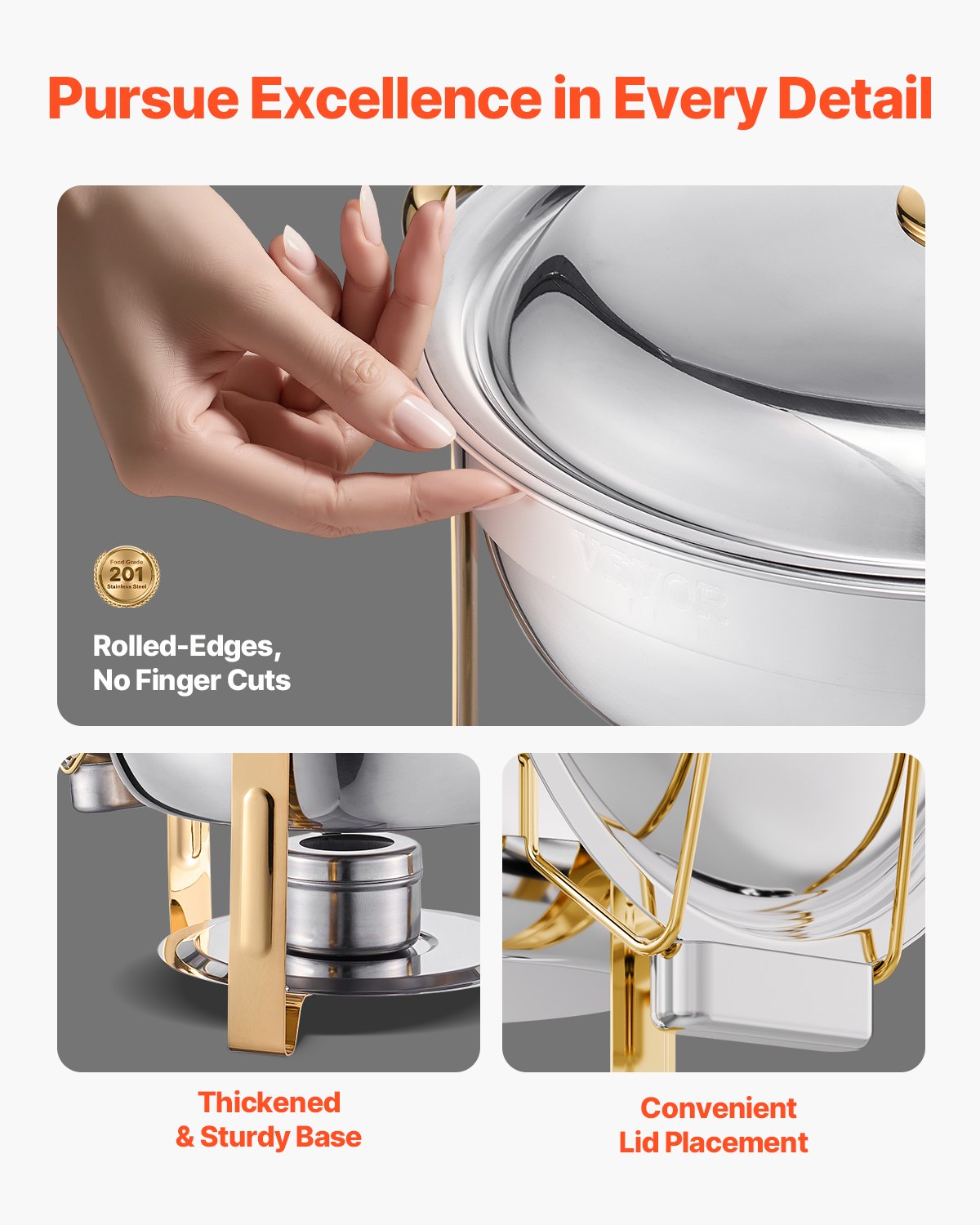 5 Qt 4-pack runda skavskålar Bufféset i full storlek Pan rostfritt stål