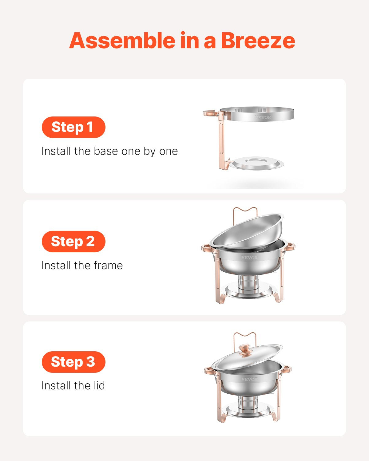 5 Qt 4-Pack Round Chafing Dishes Buffet Set Full Size Pan Stainless Steel