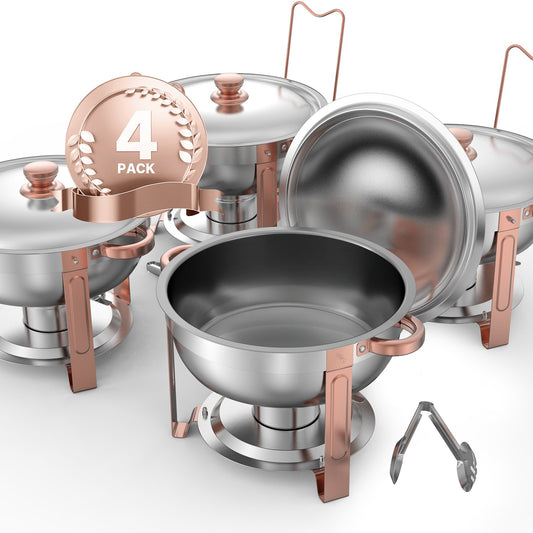 5 Qt 4-Pack Round Chafing Dishes Buffet Set Full Size Pan Stainless Steel
