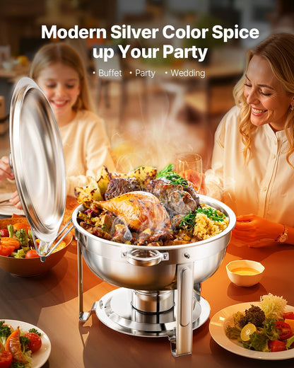5 Qt 4-Pack Round Chafing Dishes Buffet Set Full Size Pan Stainless Steel