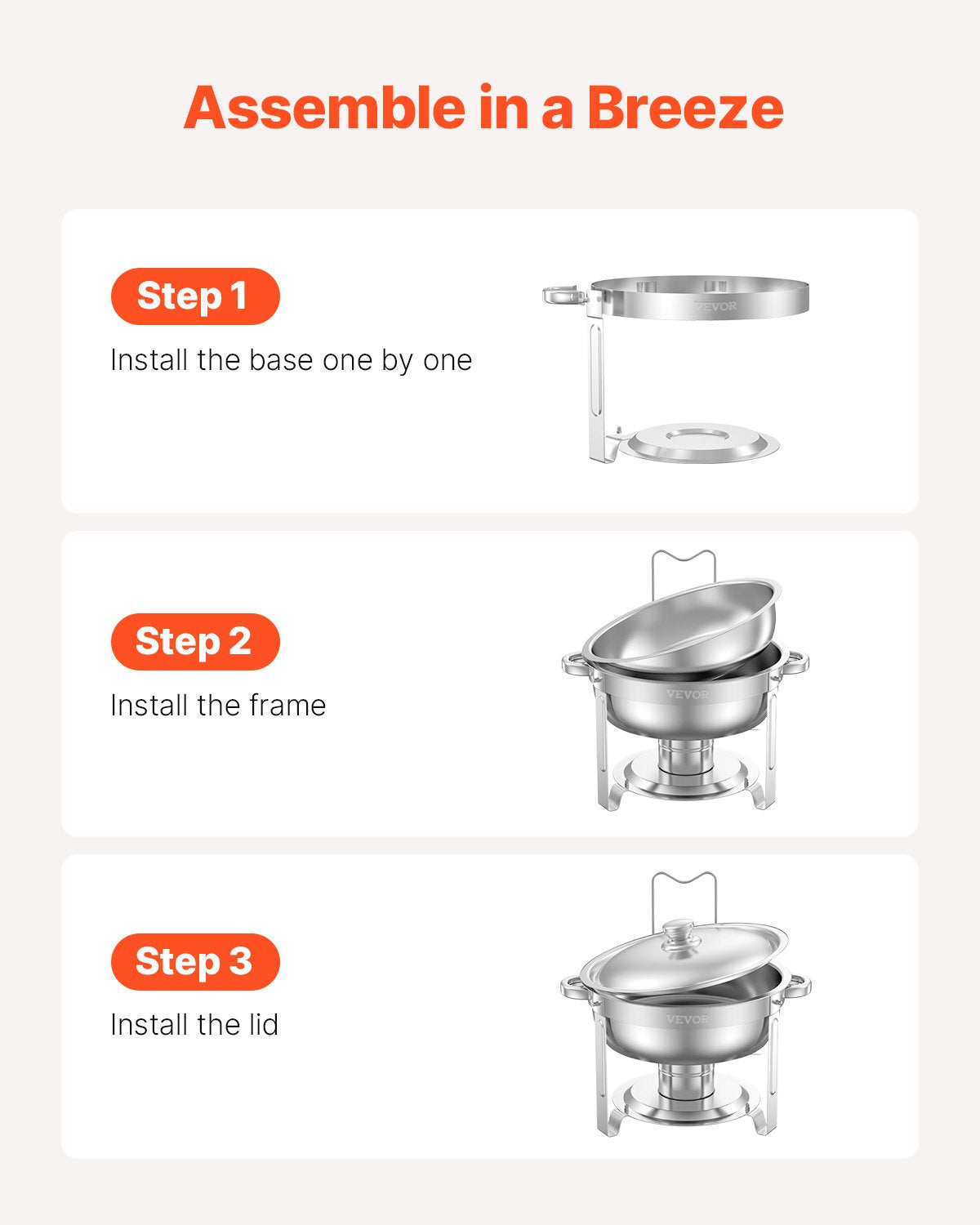 5 Qt 4-Pack Round Chafing Dishes Buffet Set Full Size Pan Stainless Steel