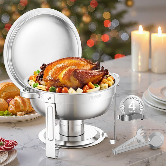 5 Qt 4-Pack Round Chafing Dishes Buffet Set Full Size Pan Stainless Steel