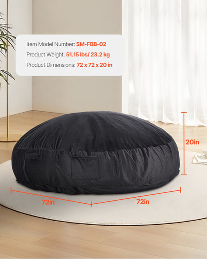 Round Bean Bag Stol med avtagbart och tvättbart överdrag för Adult Giant Black