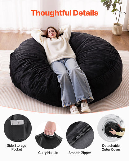 Round Bean Bag Stol med avtagbart och tvättbart överdrag för Adult Giant Black