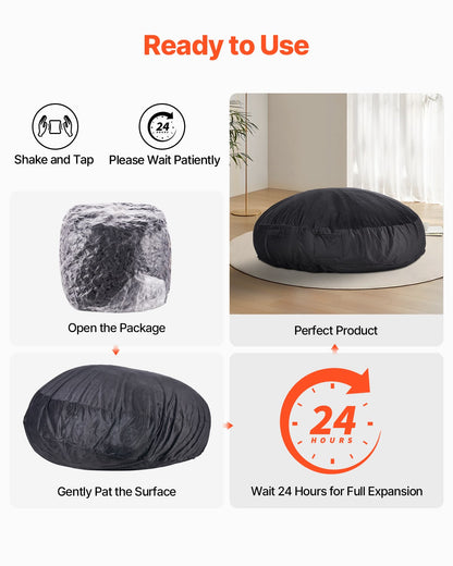Round Bean Bag Stol med avtagbart och tvättbart överdrag för Adult Giant Black