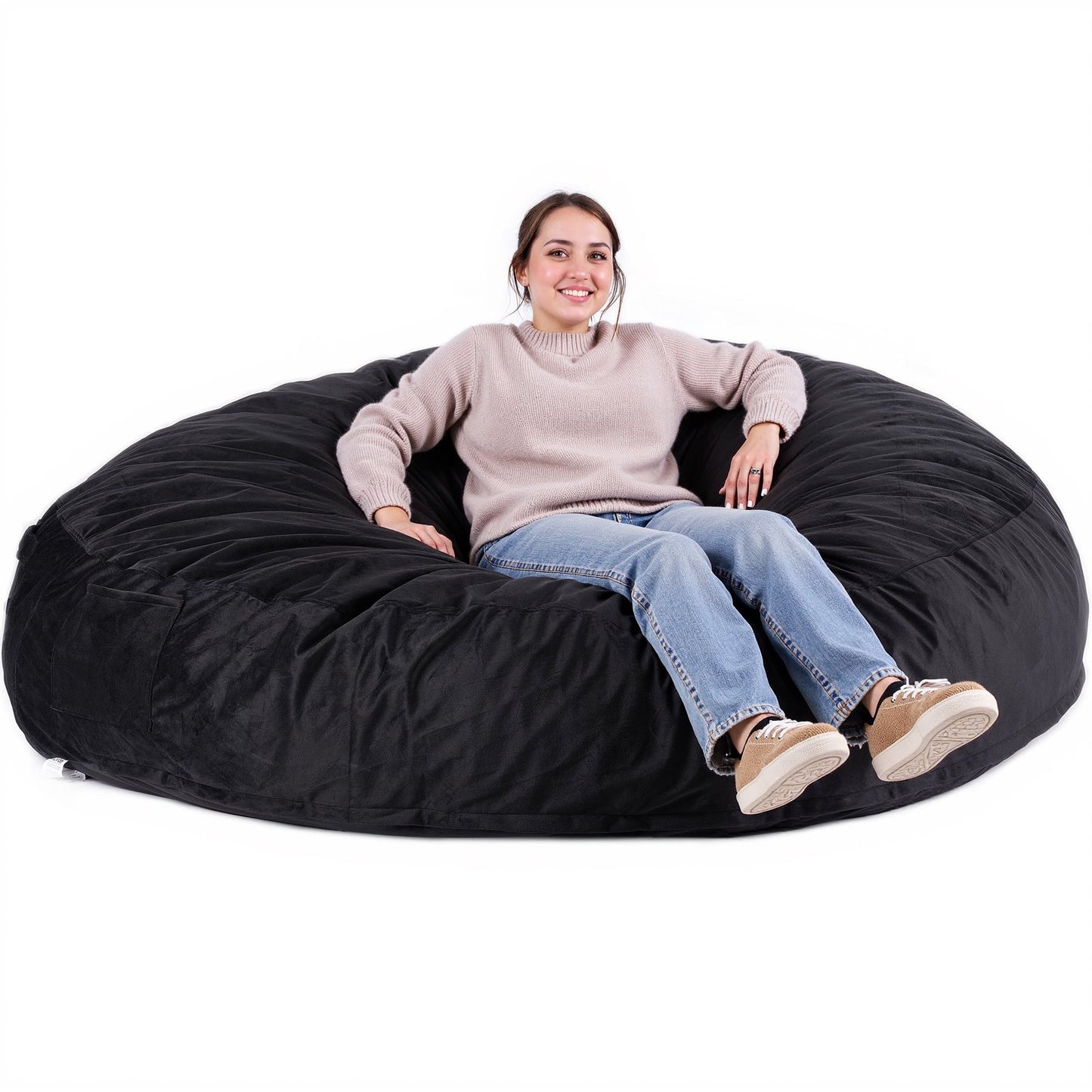 Round Bean Bag Stol med avtagbart och tvättbart överdrag för Adult Giant Black