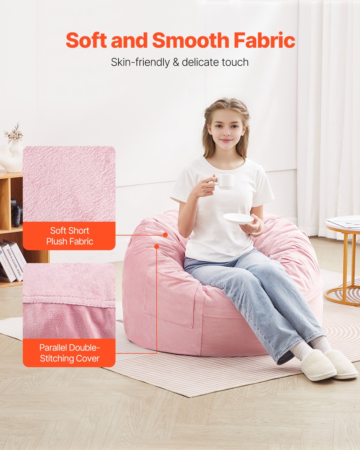 Runder Sitzsack mit abnehmbarem Bezug, 91 cm, Dutch Velvet Pink