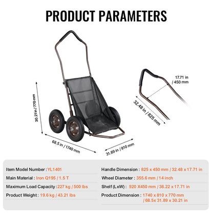 Folding Deer Cart Game Hauler Utility Gear Dolly 500 LBS Kapacitet