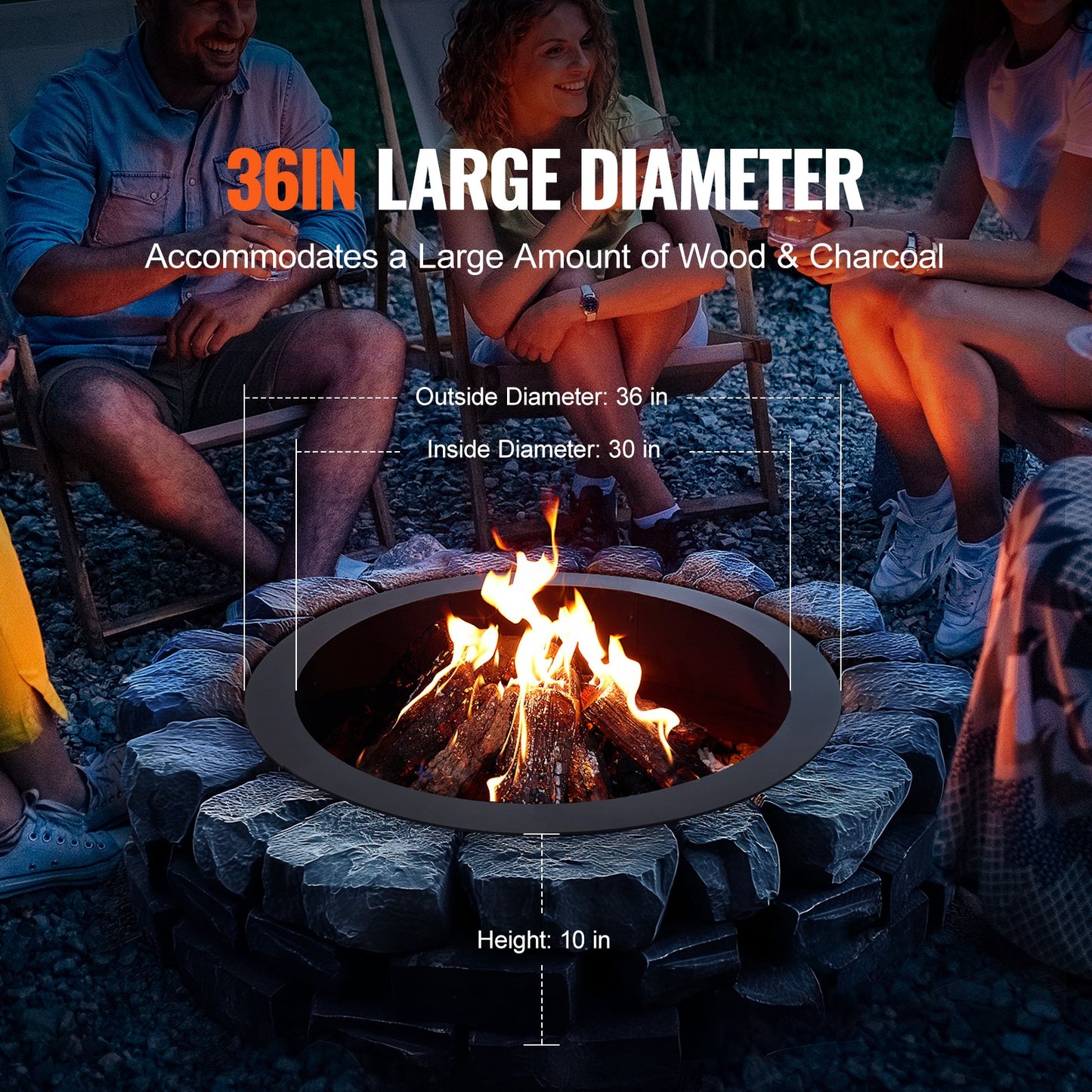 Fire Pit Ring Rund 36 tums yttre stålfoder DIY Campfire Ring Firepit