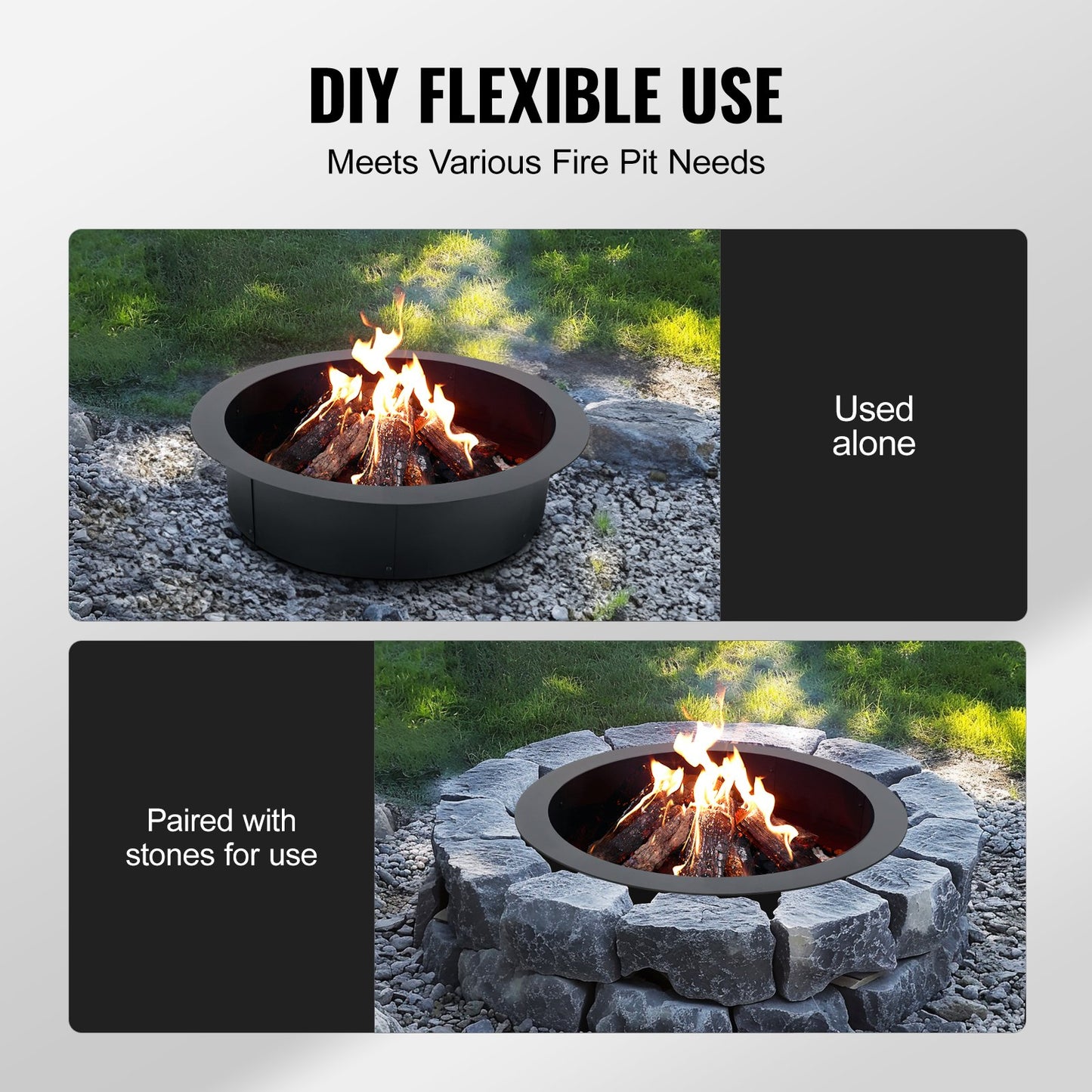 Fire Pit Ring Rund 36 tums yttre stålfoder DIY Campfire Ring Firepit