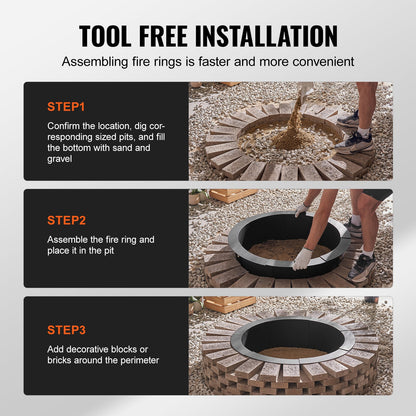 Fire Pit Ring Rund 36 tums yttre stålfoder DIY Campfire Ring Firepit