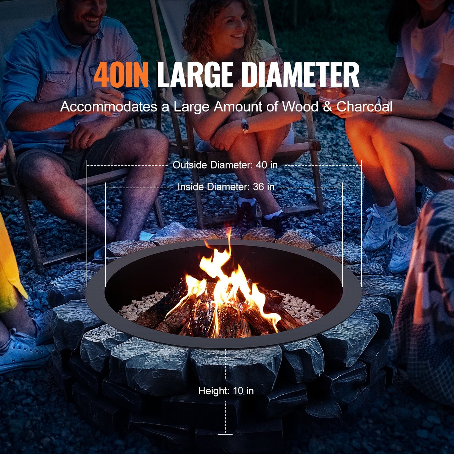 Fire Pit Ring Rund 40 tums yttre stålfoder DIY Campfire Ring Firepit