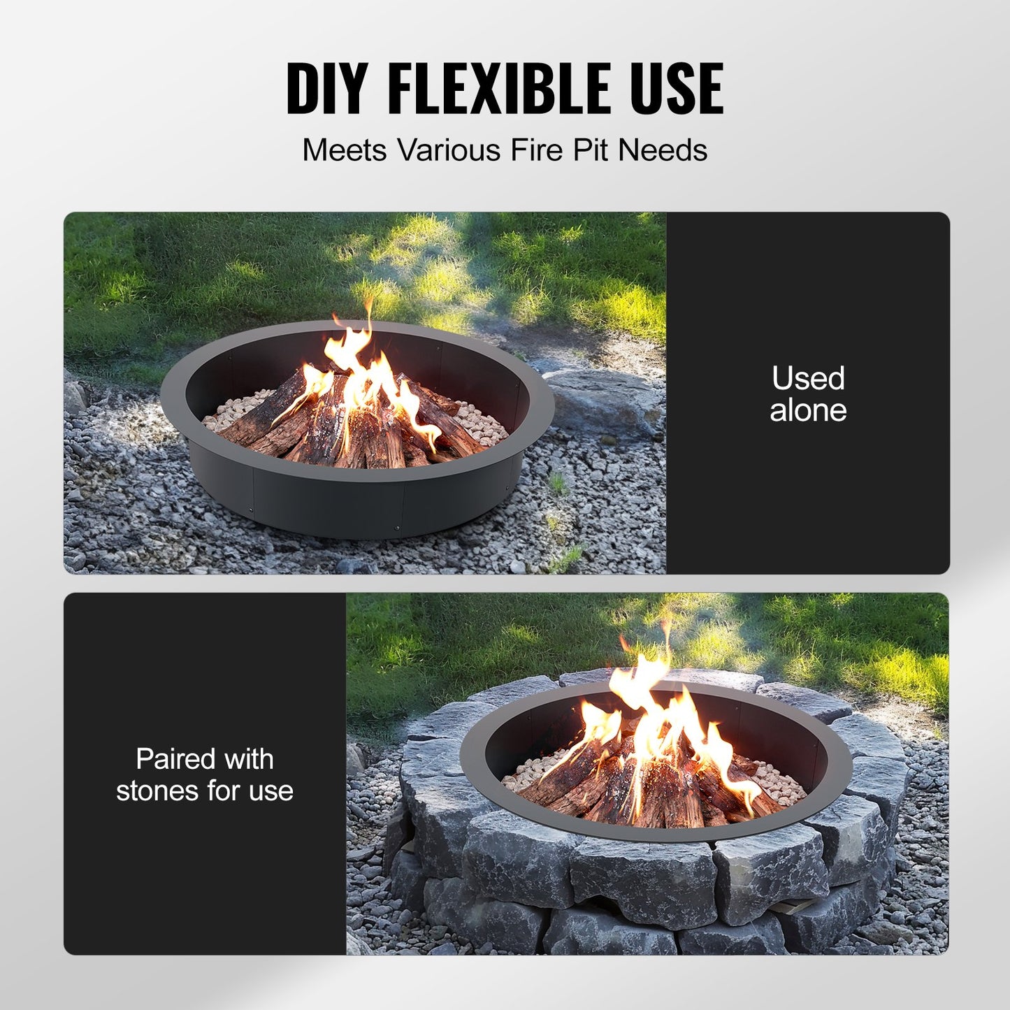 Fire Pit Ring Rund 40 tums yttre stålfoder DIY Campfire Ring Firepit