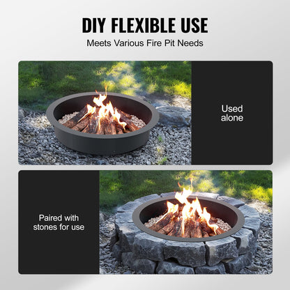 Fire Pit Ring Rund 40 tums yttre stålfoder DIY Campfire Ring Firepit