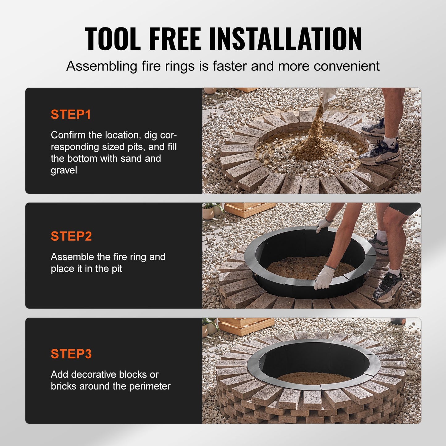 Fire Pit Ring Rund 40 tums yttre stålfoder DIY Campfire Ring Firepit