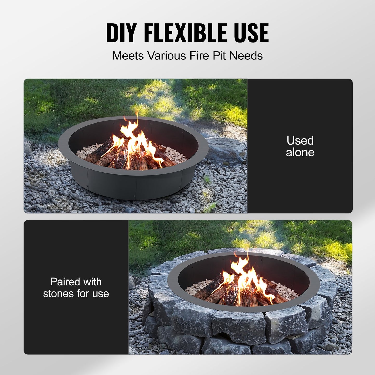 Fire Pit Ring Rund 44 tums yttre stålfoder DIY Campfire Ring Firepit