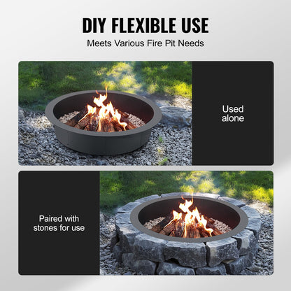 Fire Pit Ring Rund 44 tums yttre stålfoder DIY Campfire Ring Firepit