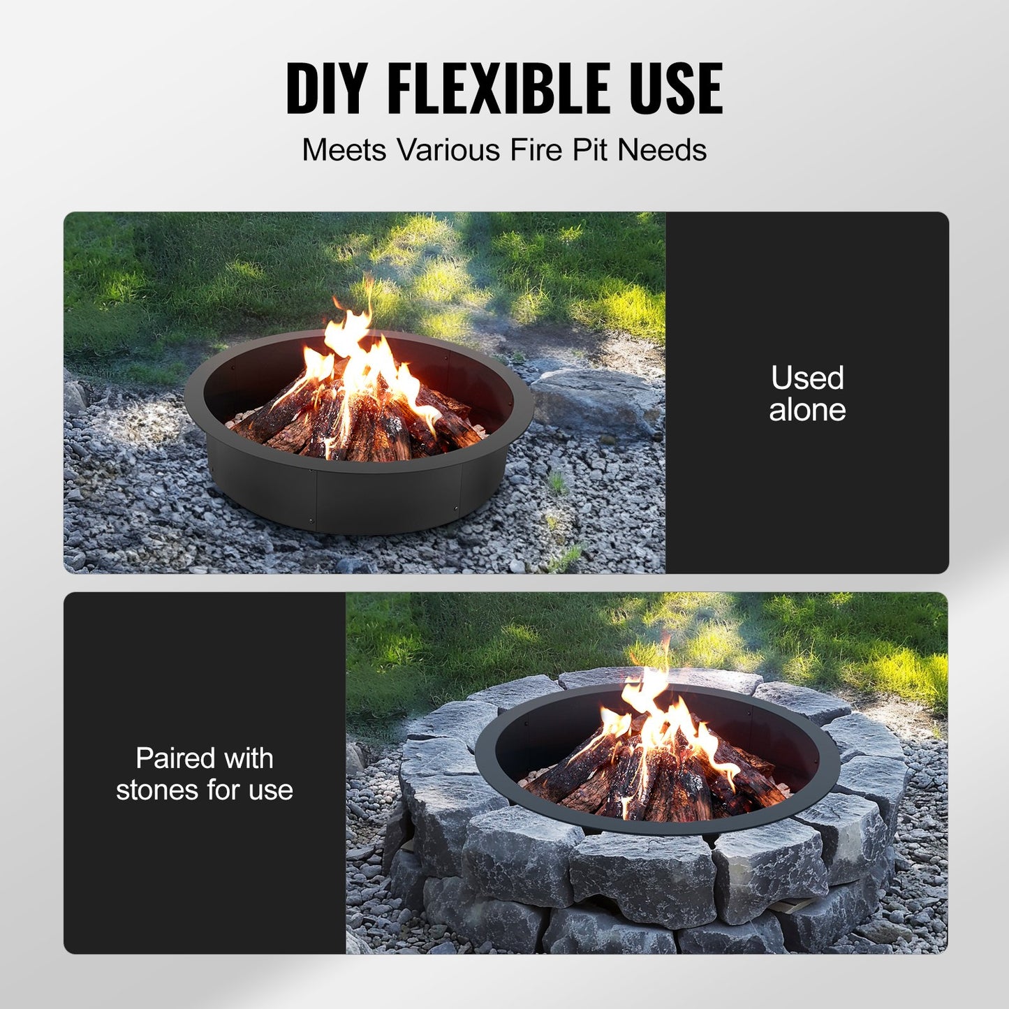 Fire Pit Ring Rund 35 tums yttre stålfoder DIY Campfire Ring Firepit