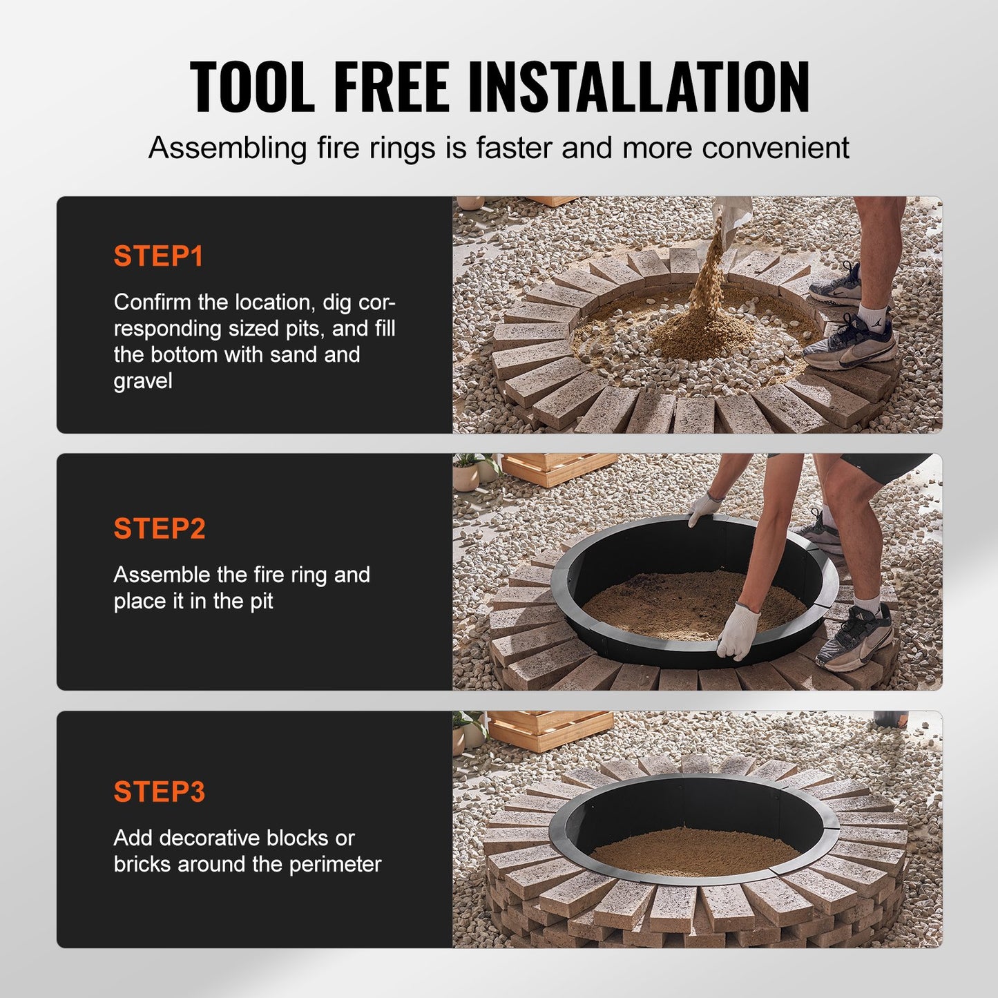 Fire Pit Ring Rund 35 tums yttre stålfoder DIY Campfire Ring Firepit